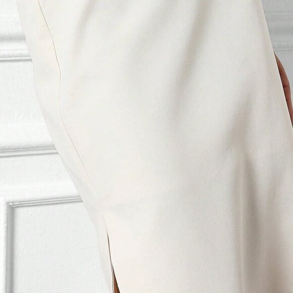 White Elegant Women's Tailored Side Slit Pencil Midi Skirt - Picture 5 of 5